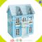 wholesale beautiful wooden toddler doll house toy kids blue wooden doll house top sale wooden doll house toy W06A038