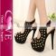 Punk Fashion Wind Fish Mouth Studded Suede Girl High Heel Sandals