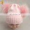 Wholesale Cute Baby Pink Knitted Kids Wool Hats Double Pom Pom Hat