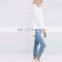 High Quality 100% Cotton Long Sleeves Ladies T-shirt/Women