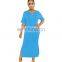 Wholesales Best Seller Women Solid Color Casual Long Dresses Ladies Split O-Neck Dresses Women Summer Dresses
