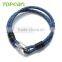 Topearl Jewelry Blue Double Strand Braided Rope Stainless Steel Clasp Bracelet MEB168