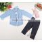 cheap price kids clothes 2-6T blue shirt and dot pants