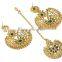 Indian Antique Gold Plated Earrings With Tikka For Women
