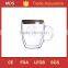 Double walled glass coffee cups glassware with bamboo lid and handle