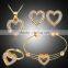 Cute Lovely Hollow out Heart Gold Plated Rhinestone Necklace Stud Earring Bracelet Ring Set for Women Wedding Jewelry Set