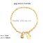 Christmas Hot Sale Sweet 18K Real Gold Copper Bracelets Accessory Rugby And Round Gold Beads Linked Love Heart Small Bell Bangle