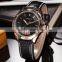 Stainless Steel lack Dial Analog Date Leather Strap Quartz Men Watch