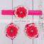 Barefoot Baby Sandals with Two Pearl With Rhinestone Tulle Flowers Matching headband