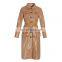 TWOTWINSTYLE PU Leather Lapel Collar Long Sleeve High Waist Trench Coats Female 2020