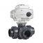 COVNA DN50 2 inch 3 Way T Port 220V AC Motorized Electric PVC True Union Ball Valve with On Off Electric Actuator Plastic Ball Valve