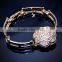 18k Gold Camellia Crystal Sparkle Diamond Hollow Chain Bangle Bracelet