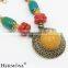 Hermosa Jewelry TOP FASHION Natural Coral Yellow Jade Tibetan Bohemian Style Pendant Bead Necklace Jewelry