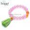 2016 Fashion Chinese light pink crystal tassel elastic bracelet jewelry set