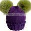 2016/2017 Wholesale New Design Knitted Wool Baby Beanie Hat With Two Fox Fur Pom Balls for Cute Baby