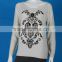 Ladies' wide neck raglan long sleeve pullover knitted sweater with flock print