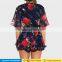 Summer beach party playsuit sexy deep v neck rose floral printed one piece chiffon boho shorts jumpsuits for adult women