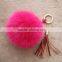 Myfur Hot Pink Rose Ladies Fashion Real Fox Fur Pom Pom Bag Charm with Leather Tassel