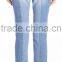 High Rise Two Tone Cropped Straight Legs Jeans Pants Denim with Staggered Hem