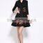 Ladies Autumn/winter V Neck 3/4 Sleeve Embroidered A-line Dress