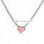 New Fashion Iron Based Alloy Necklace Link Curb Chain Silver Tone Pink Heart Pendant Enamel 70.5cm Long