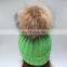 Hot sale lady pom pom beanies wholesale acrylic raccoon fur ball beanies