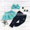 Ladies in Europe and the United States woven high-quality cotton rubber jacket denim holes stretch pants + headband set of three