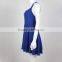 V-neckline and A-line skirt one piece backless blue color dress