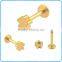 Factory direct sale hypoallergenic unique 16g gold plated flower labret studs