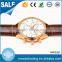 Gold plated alloy case classic men leather band business watch