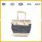 Women Shopping Bag Cotton Canvas Stripes Tote Handbag