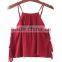 Red Halter Neck Embroidery Blouse Top Cotton Spandex Camisole HSB2285