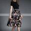 Ladies New Fashion European style floral print black high waist flare autumn skirt