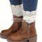 Lady Women Crochet Lace Trim Cotton Bow Knit Leg Warmers Boot Socks Knee High