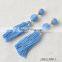 Gray And Light Blue Doubble Tassel Pendant Daggle Earring Gold Thread Wrapped Hand-made Charm Earrings