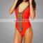 Alibaba New Summer Swimming's Wear Lady Girl Clothing Deep V-neck Swimsuit One Piece Beachwear Red Tassel Details Apparel