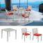 Narrow rattan knitting outdoor furniture used patio KD dining table with 4 pcs chairs