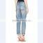 2014 Sexy women high waist wholesale price alibaba China supplier cheap blue distressed 100% cotton denim jean pants factory