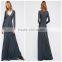 Women Gray Color Long Sleeve Scoop Neck Button Front Maxi Shirt Dress