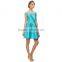one-line shoulder plain blue short bridesmaid dress with zipper