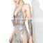 Hot Drapey Halter Neckline Night Sexy Club Dress with High Cuts at Hips