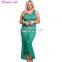 Black Plus Size Vintage Floral Lace Ruffle Mermaid Maxi Gown Dress