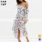 OEM woman dress one shoulder print long chiffon dress