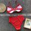 2019 new high waist swimsuit 1969 solid color pleated hard bag sexy split swimsuit ladies two-piece swimsuit red S-L