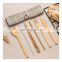 Tableware Set Bamboo Cutlery Set Wood Straw With Travel Cloth Bag Wooden Spoon Fork Knife Dishes Dinnerware Sets Wholesale