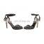 Women latest beautiful handmade plus size black glitter embellishment high heel peep toe ankle strap sandals shoes