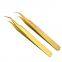 Graft planting false eyelash tweezers High precision stainless steel eyelash tweezers Gold straight head elbow maintenance small tweezers Sticker cute