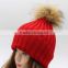 custom pom pom knit hat/Raccoon Fur Pompoms Knitted woolen hat