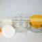 30g empty cylinder transparent facial cream cosmetic glass jar/salve oil cream jar with shiny gold/sliver aluminum screw lid