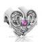 X284 Genuine Solid 925 Sterling Silver Heart Charms,Pink Diamond Trade Mark Charms Engraved Logo
